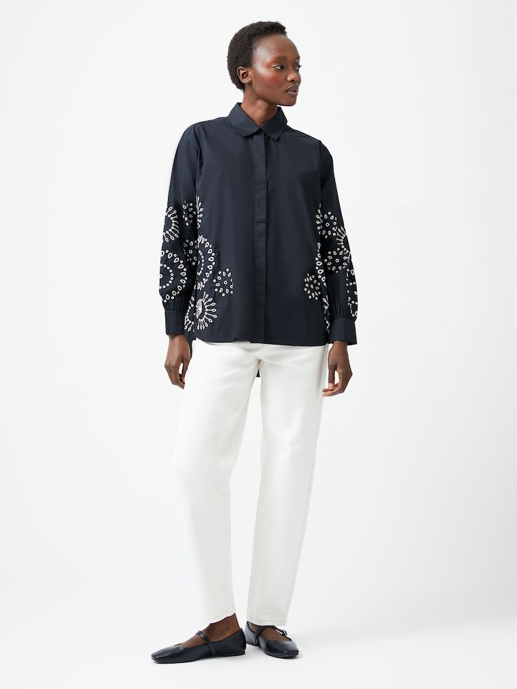 French Connection Black Cambria 100% Cotton Embroidered Top - Image 2 of 4