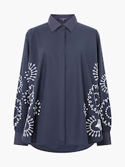 French Connection Black Cambria 100% Cotton Embroidered Top - Image 4 of 4