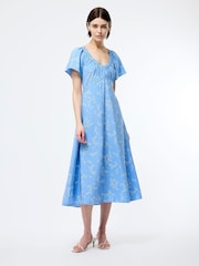 French Connection Blue Danielle Faron Drape V-Neck Midi Dress - Image 1 of 4