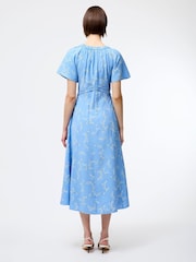 French Connection Blue Danielle Faron Drape V-Neck Midi Dress - Image 2 of 4