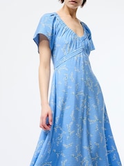 French Connection Blue Danielle Faron Drape V-Neck Midi Dress - Image 3 of 4