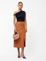 French Connection Brown Ariette Lin Blend Slit Midi Skirt - Image 1 of 4