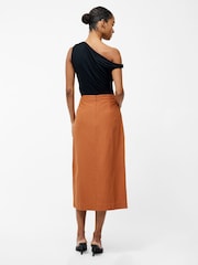 French Connection Brown Ariette Lin Blend Slit Midi Skirt - Image 2 of 4