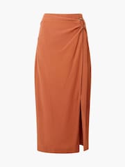 French Connection Brown Ariette Lin Blend Slit Midi Skirt - Image 4 of 4