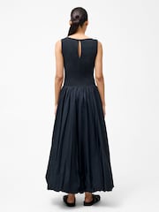 French Connection Black 100% Cotton Phoebe Jersey Mix Bubble Hem Midi Dress - Image 2 of 4
