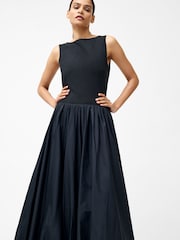 French Connection Black 100% Cotton Phoebe Jersey Mix Bubble Hem Midi Dress - Image 3 of 4