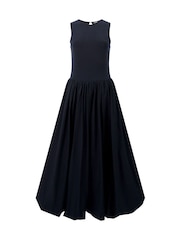 French Connection Black 100% Cotton Phoebe Jersey Mix Bubble Hem Midi Dress - Image 4 of 4