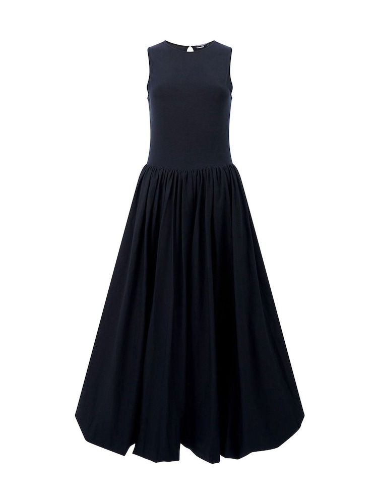 French Connection Black 100% Cotton Phoebe Jersey Mix Bubble Hem Midi Dress - Image 4 of 4