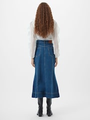 French Connection Blue 100% Cotton Finley Denim Flare Midi Skirt - Image 2 of 4