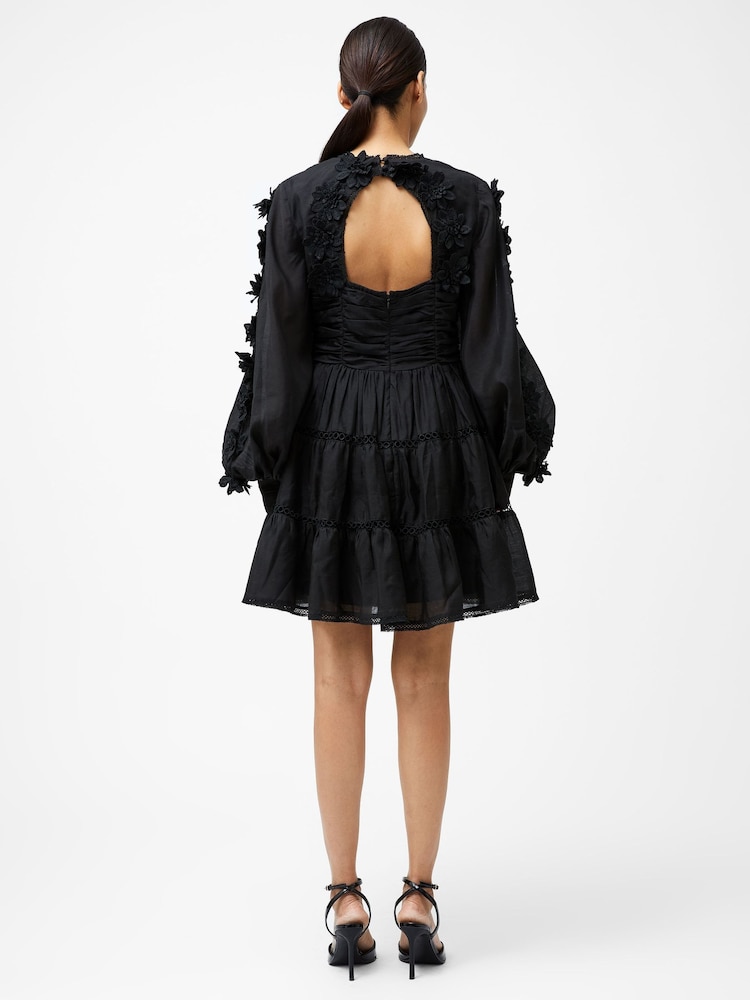 French Connection Black Aubrey 3D Lace Trim Mini Dress - Image 2 of 4 French Connection Black Aubrey 3D Lace Trim Mini Dress - Image 2 of 4