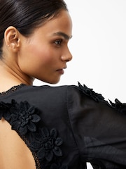 French Connection Black Aubrey 3D Lace Trim Mini Dress - Image 3 of 4