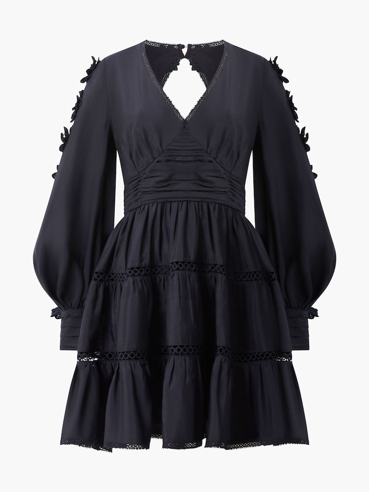 French Connection Black Aubrey 3D Lace Trim Mini Dress - Image 4 of 4