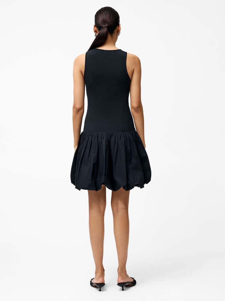 French Connection Black 100% Cotton Phoebe Jersey Mix Bubble Hem Mini Dress - Image 2 of 4