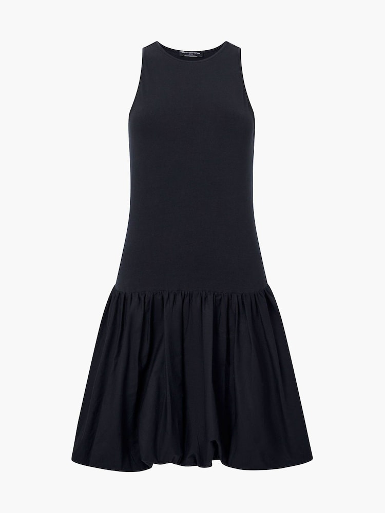 French Connection Black 100% Cotton Phoebe Jersey Mix Bubble Hem Mini Dress - Image 4 of 4