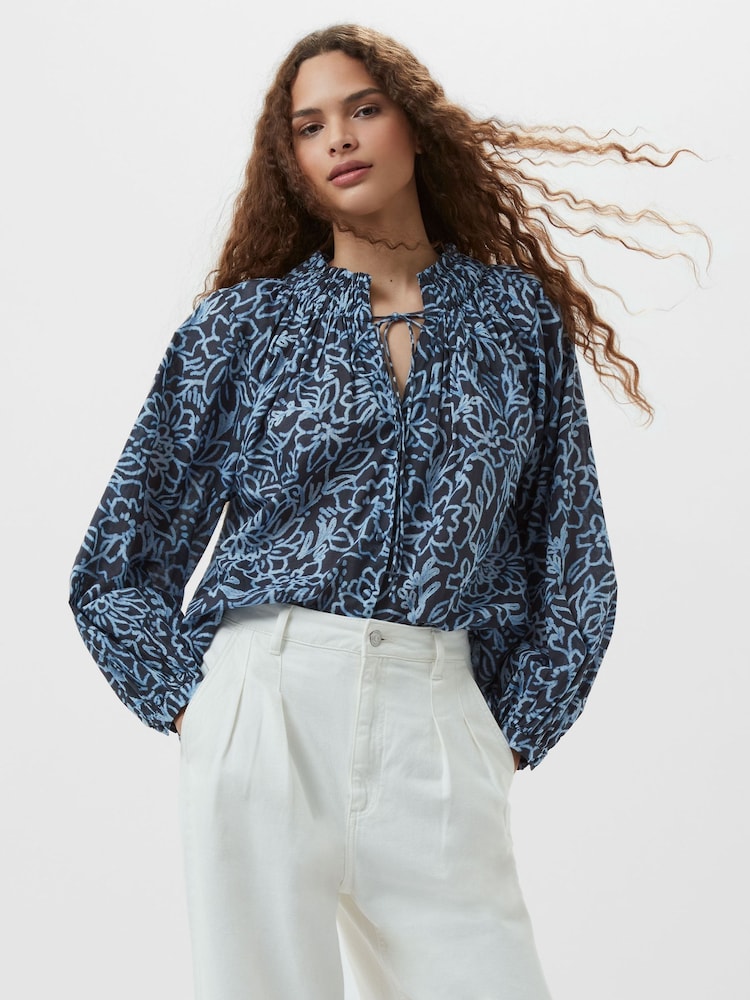 French Connection Blue 100% Cotton Anna Austin Cotton Top - Image 1 of 4 French Connection Blue 100% Cotton Anna Austin Cotton Top - Image 1 of 4