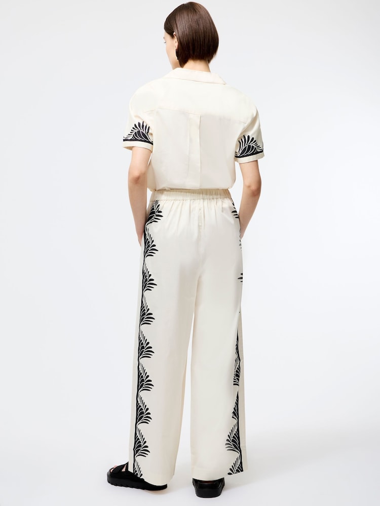 French Connection Cream 100% Cotton Nola Alexis Printed Trousers - Image 2 of 4