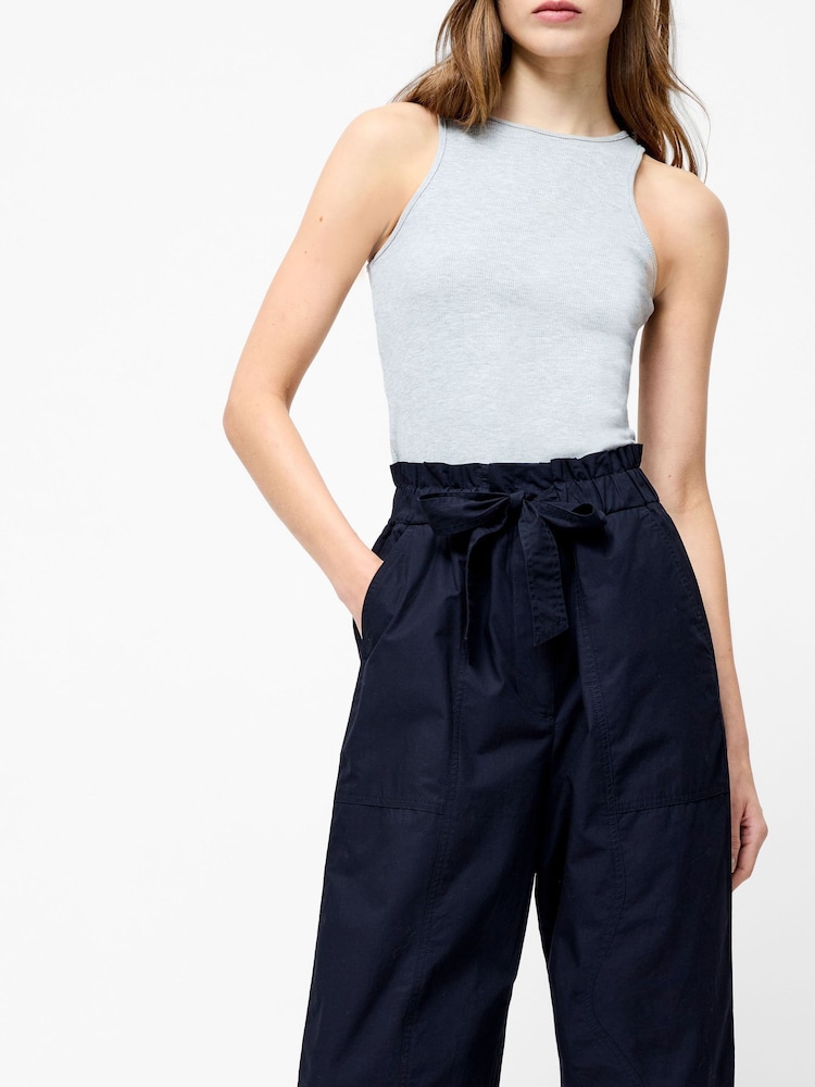 French Connection Blue 100% Cotton Paper Bag Trousers - Image 3 of 3