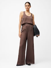 French Connection Brown Sera Satin Elasticated Trousers - Image 1 of 4