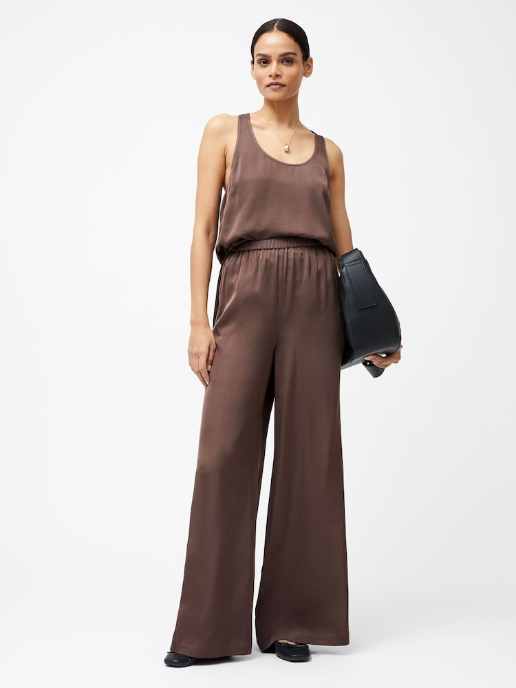 French Connection Brown Sera Satin Elasticated Trousers - Image 1 of 4