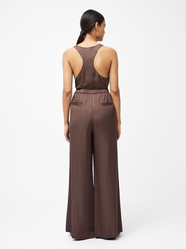 French Connection Brown Sera Satin Elasticated Trousers - Image 2 of 4