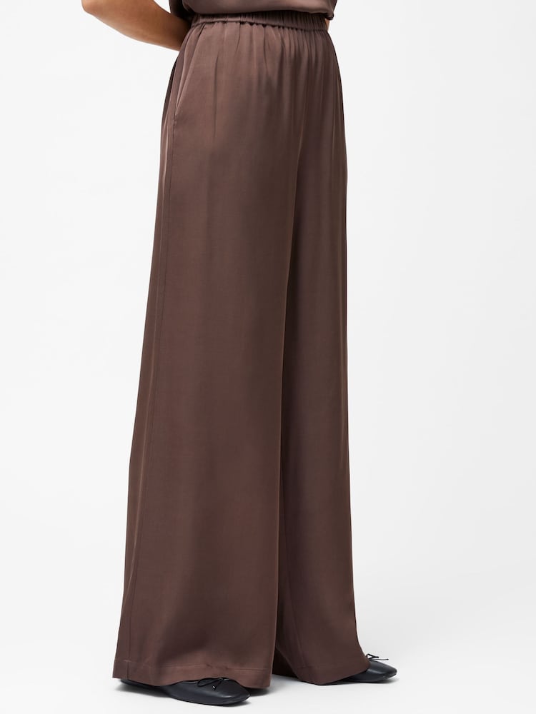 French Connection Brown Sera Satin Elasticated Trousers - Image 3 of 4