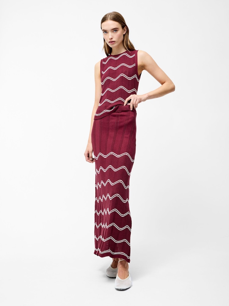 French Connection Burgundy Trudy Crochet 100% Cotton Skirt - Image 1 of 5