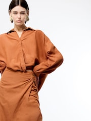 French Connection Brown Ariette Line Blends Tuck Shirt - Image 3 of 4