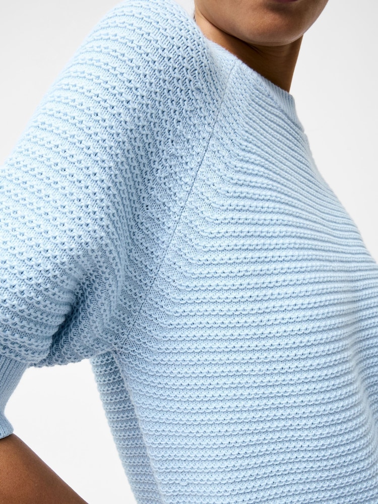 French Connection Blue Lily High Neck 100% Cotton Top - Image 3 of 4