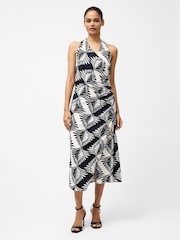 French Connection Black Ariette Linen Blend Crossword Midi Dress - Image 1 of 4