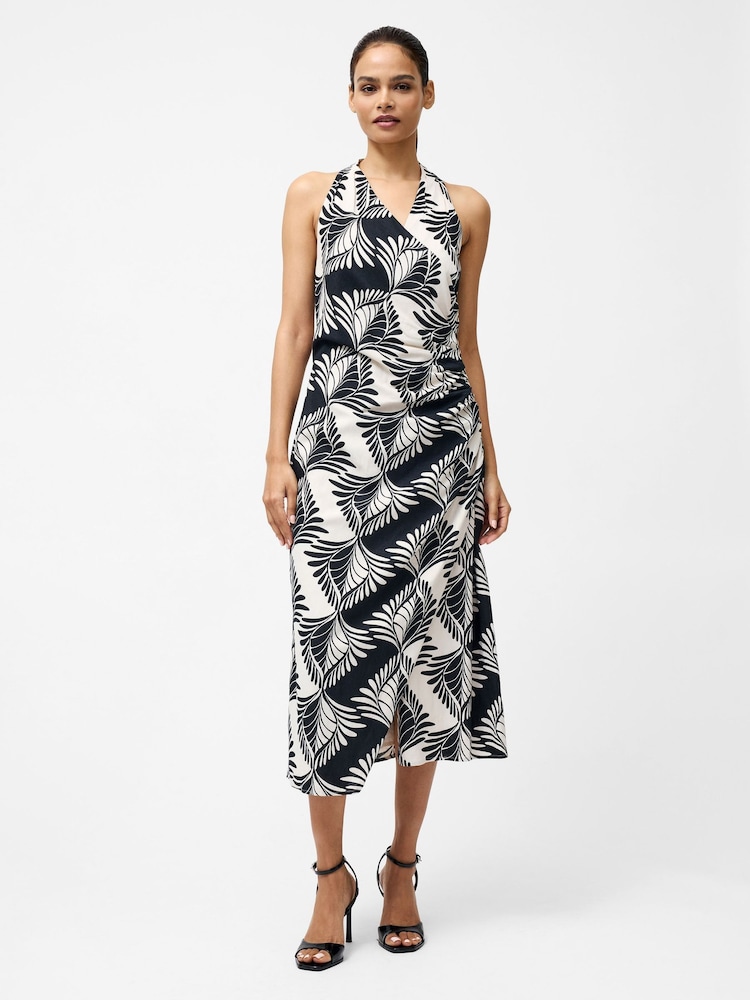 French Connection Black Ariette Linen Blend Crossword Midi Dress - Image 1 of 4