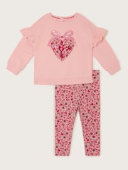 Monsoon Pink Baby Heart Leggings and Jumper Set - Image 1 of 3