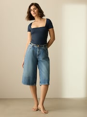 Navy Soft Touch Square Neck Short Sleeve Top - Image 2 of 7