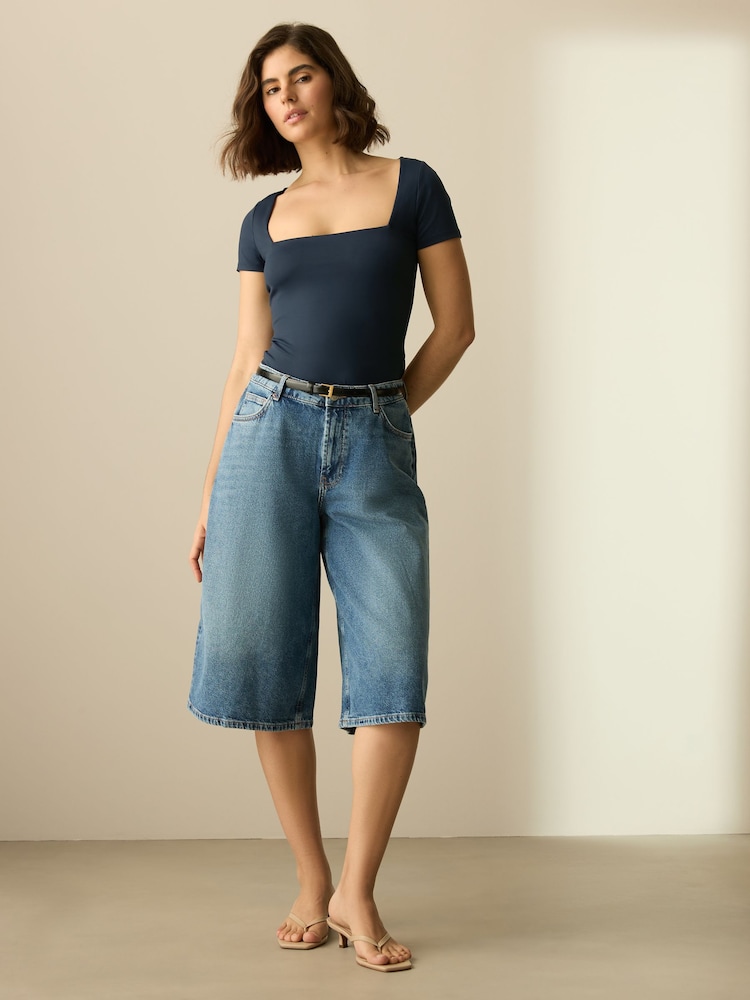 Navy Soft Touch Square Neck Short Sleeve Top - Image 2 of 7