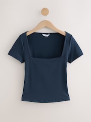 Navy Soft Touch Square Neck Short Sleeve Top - Image 5 of 7