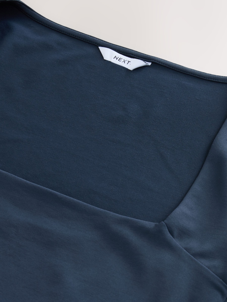 Navy Soft Touch Square Neck Short Sleeve Top - Image 7 of 7