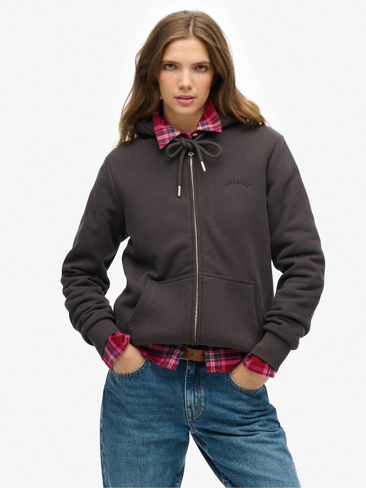 Superdry Brown Borg Lined Zip Hoodie - Image 1 of 1
