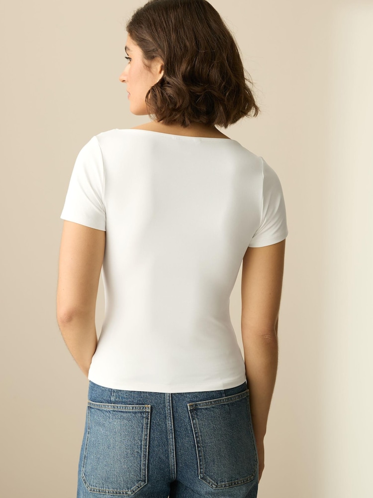 White Soft Touch Square Neck Short Sleeve Top - Image 10 of 10