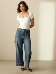 White Soft Touch Square Neck Short Sleeve Top - Image 2 of 10