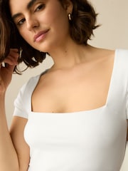 White Soft Touch Square Neck Short Sleeve Top - Image 5 of 10