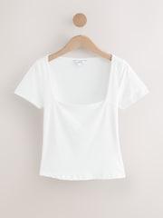 White Soft Touch Square Neck Short Sleeve Top - Image 6 of 10