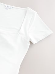 White Soft Touch Square Neck Short Sleeve Top - Image 8 of 10