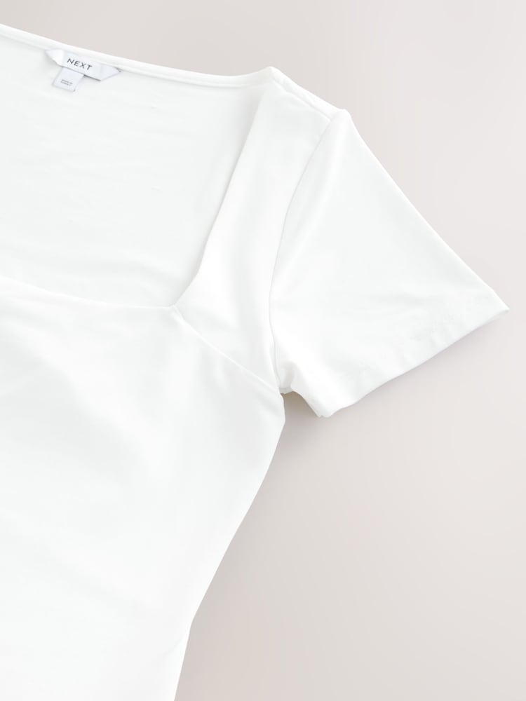 White Slim Fit Short Sleeve Sqaure Neck Soft Touch Slinky T-Shirt - Image 8 of 8 White Slim Fit Short Sleeve Sqaure Neck Soft Touch Slinky T-Shirt - Image 8 of 8