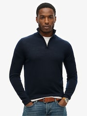 Superdry Blue Merino Half Zip Jumper - Image 1 of 3