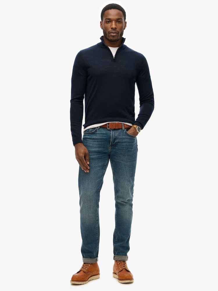 Superdry Blue Merino Half Zip Jumper - Image 2 of 3