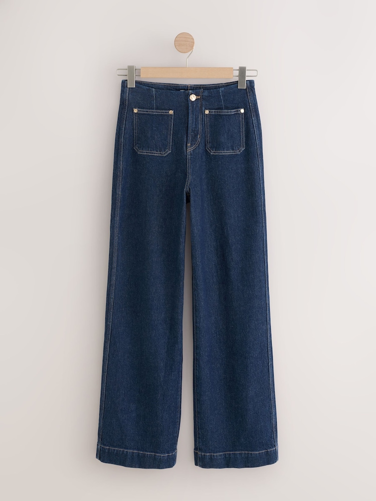 Azul lavado - Alto Rise Patch Pocket Comfort Stretch Wide Leg Jeans - Imagen 1 de 3