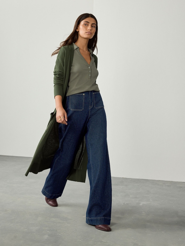 Rinse Blue High Rise Patch Pocket Comfort Stretch Wide Leg Jeans - Image 1 of 3 Rinse Blue High Rise Patch Pocket Comfort Stretch Wide Leg Jeans - Image 1 of 3
