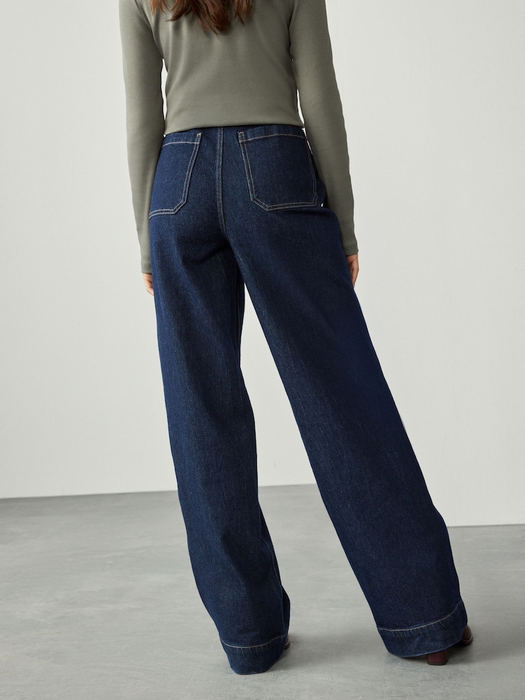 Rinse Blue High Rise Patch Pocket Comfort Stretch Wide Leg Jeans - Image 3 of 3 Rinse Blue High Rise Patch Pocket Comfort Stretch Wide Leg Jeans - Image 3 of 3