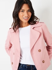 Rosa - Threadbare Dubbelknäppt Croppad Trench Jacka - Bild 3 av 5