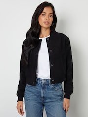 Threadbare Black Cropped Bomber Jacket - Image 1 of 4