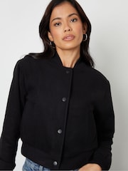 Threadbare Black Cropped Bomber Jacket - Image 2 of 4